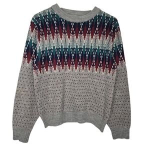 Steep Slopes Womens Vintage Fair Isle Virgin Acrylic Crewneck Ski Sweater Medium